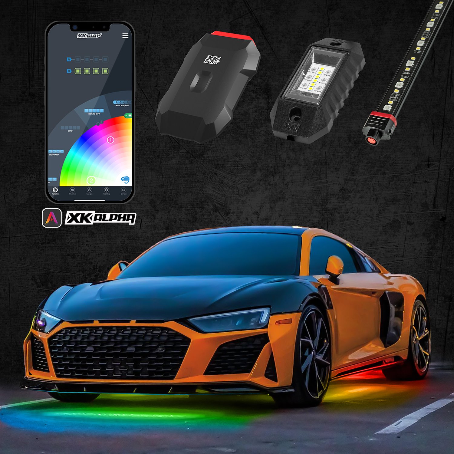 AP-CAR-STA RGBW Addressable LED Underglow Kits, XKalpha App Control, Universal Fit