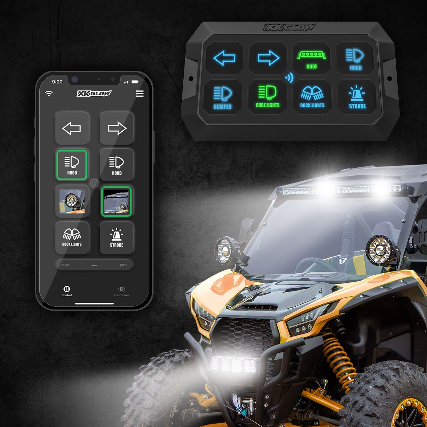 XK-CMD-KIT XKcommand Bluetooth Switch Panel, For 12 V Accessory Offroad Lights, Universal Fit