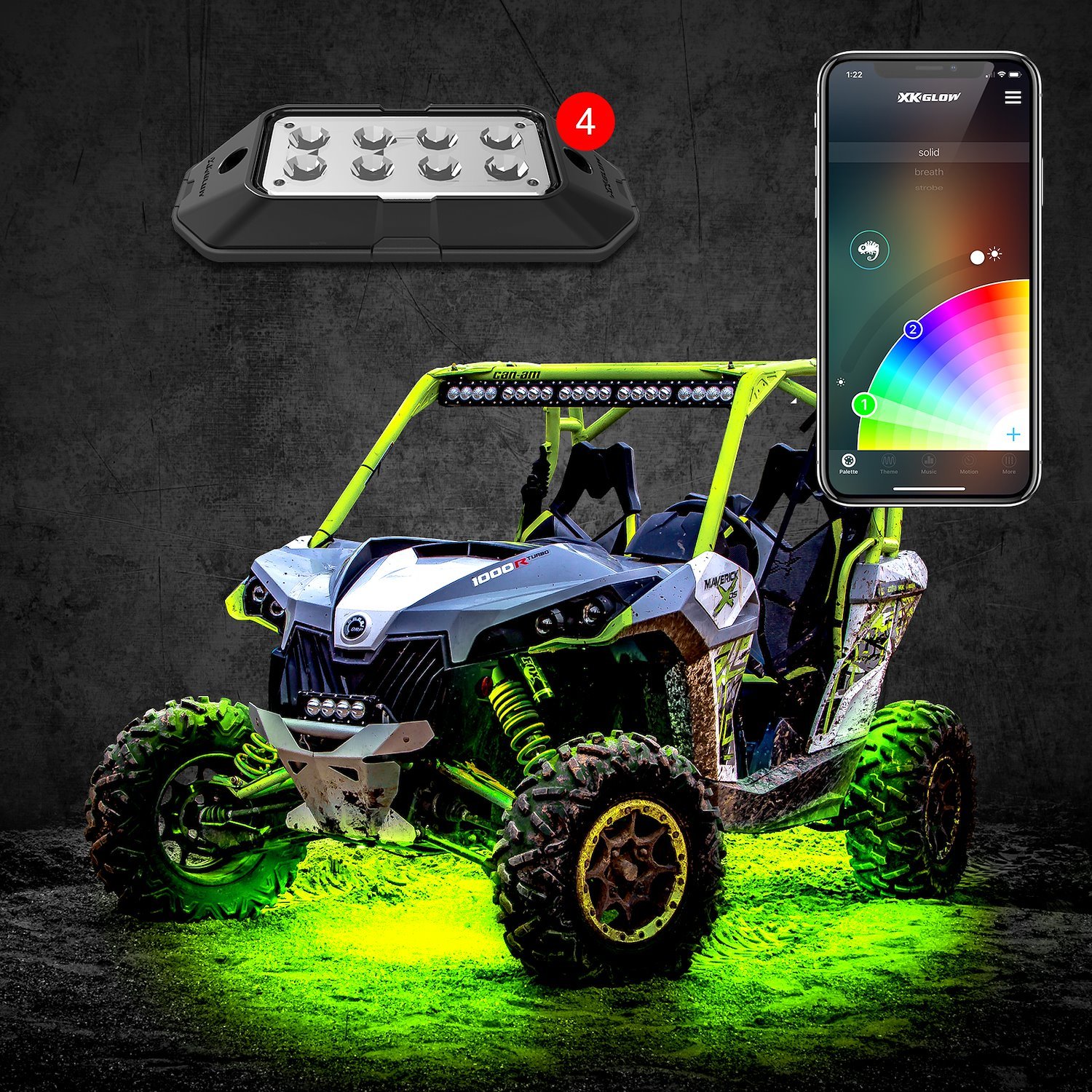 XK-ROCK-STA RGB Rock Light Advanced Kit, w/ XKCHROME App Control Bluetooth, 6 Watt, 4-Piece, Universal Fit