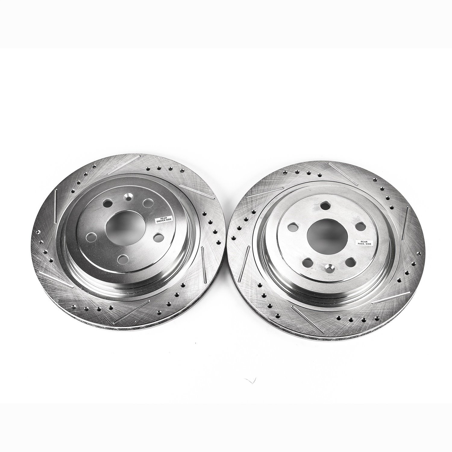 Power Stop drilled and slotted rotors give you the advantages of both drilled holes for cooling and
