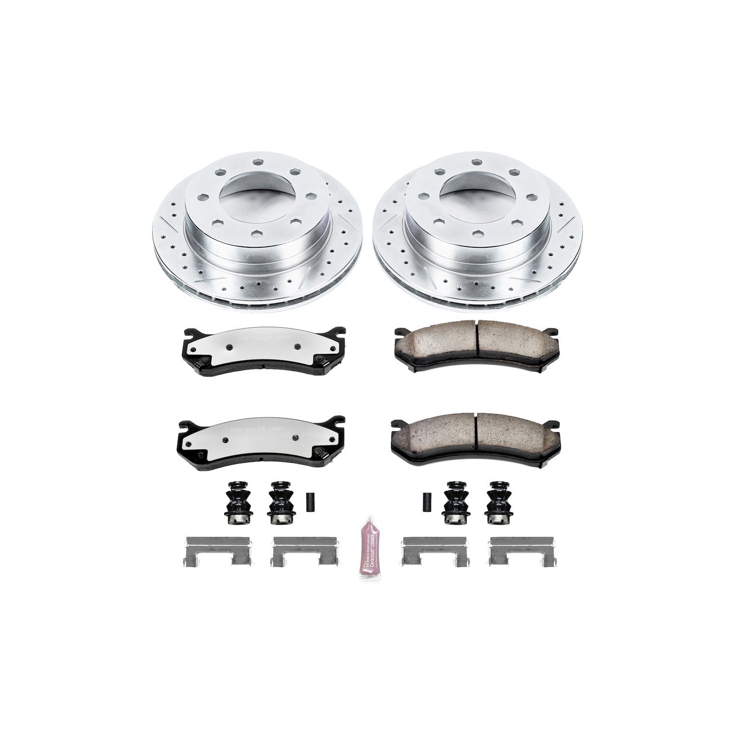 Truck and Towing Z36 Brake Pad & Rotor Kit Cross-Drilled and Slotted Rotors Z36 Carbon Ceramic Brake Pads Complete Rear Kit