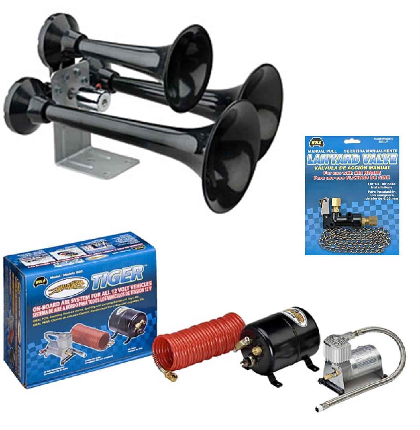 Air Horn/Compressor Kit with Lanyard Pull Valve Switch