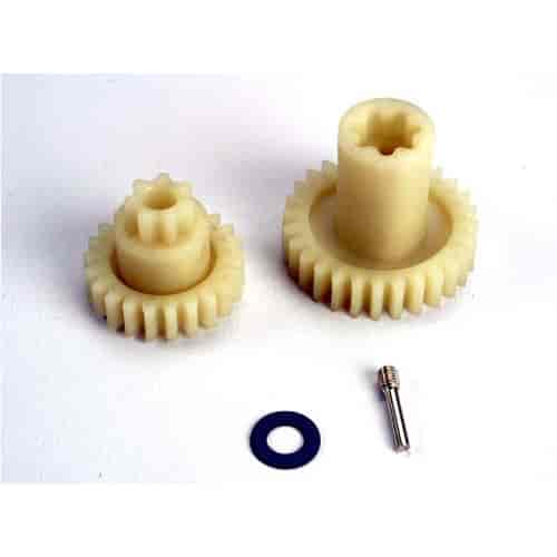 Primary gears forward 28-T / reverse 22-T / set screw yoke pin M3/12 1 / 5x10x0.5mm PTFE-coated washer 1