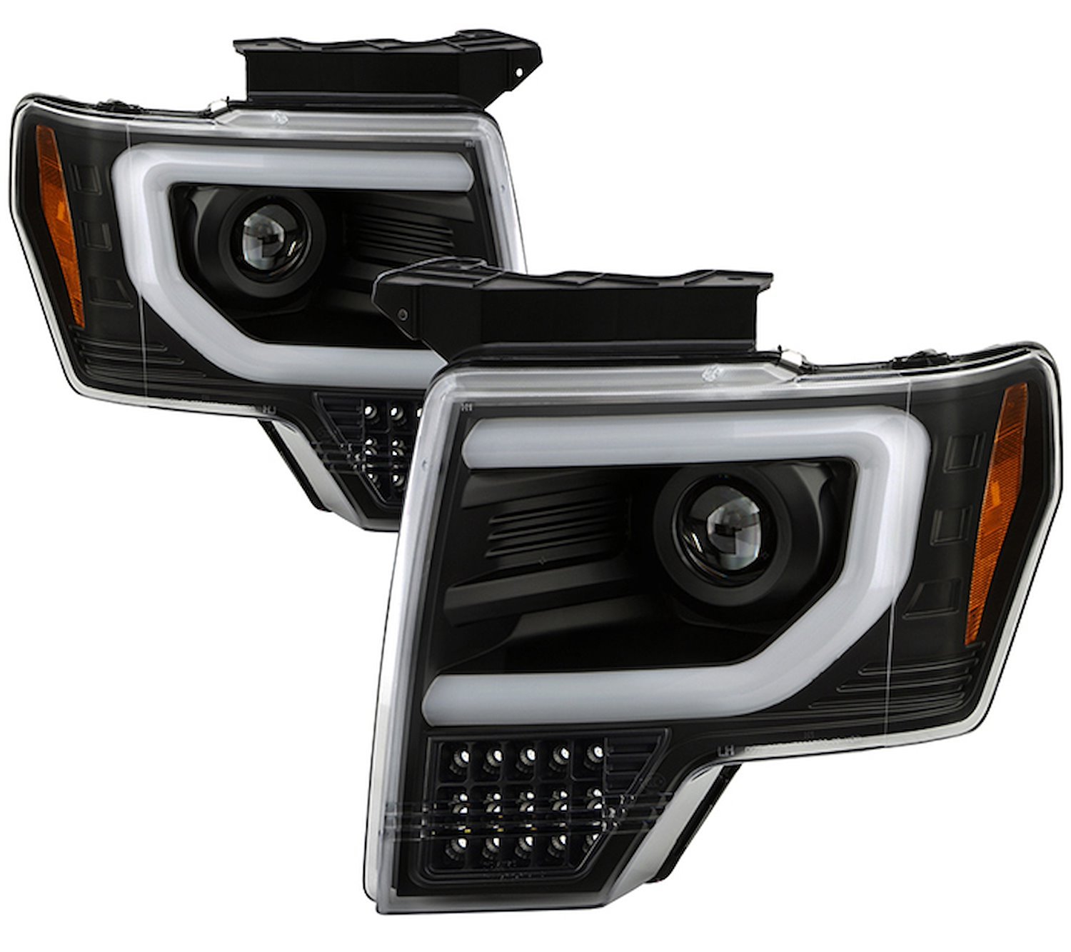 APEX Series Light Bar Projector Headlights 2013-2014 Ford F-150 [Black] Sequential LED Turn Signal