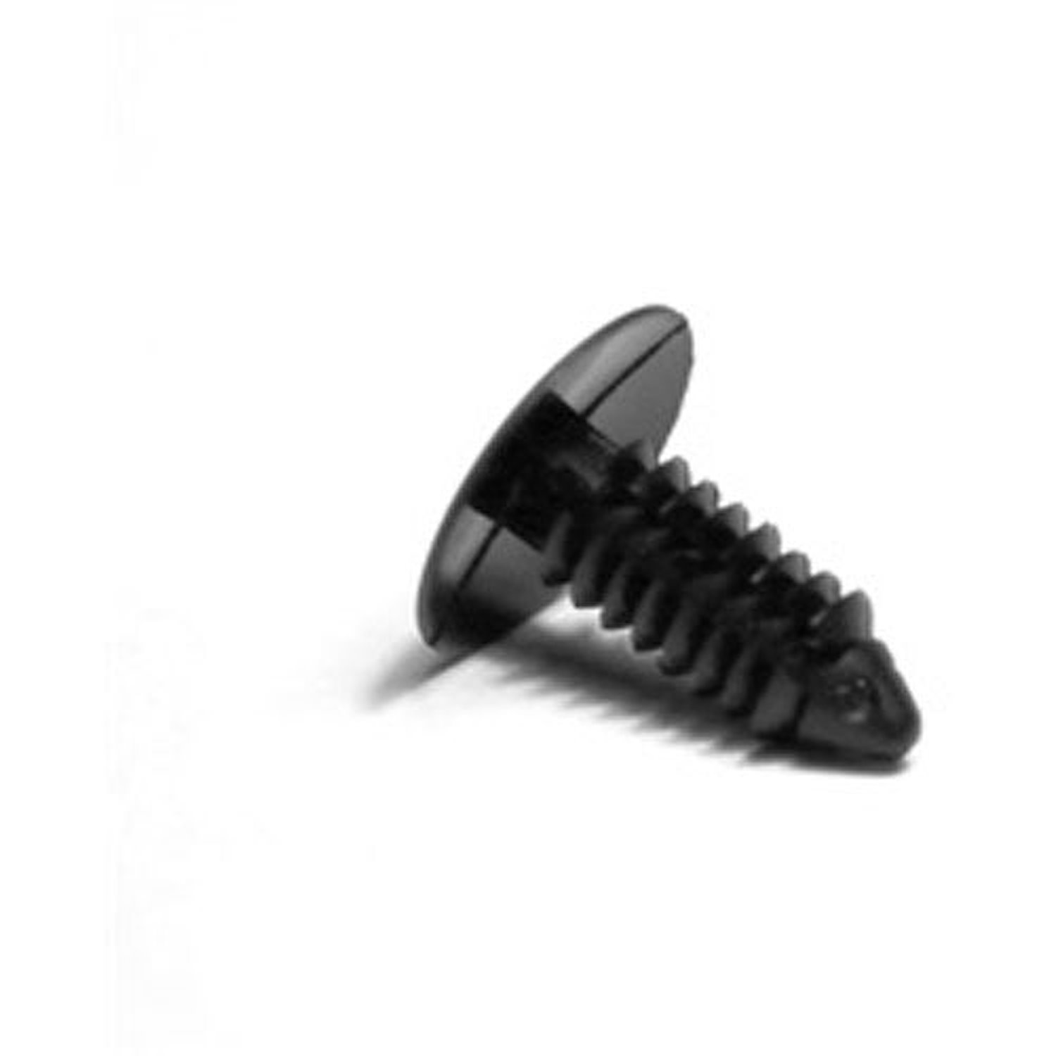 This black plastic Christmas tree style push retainer from Omix-ADA fits 07-16 Jeep Wrangler fender flares.