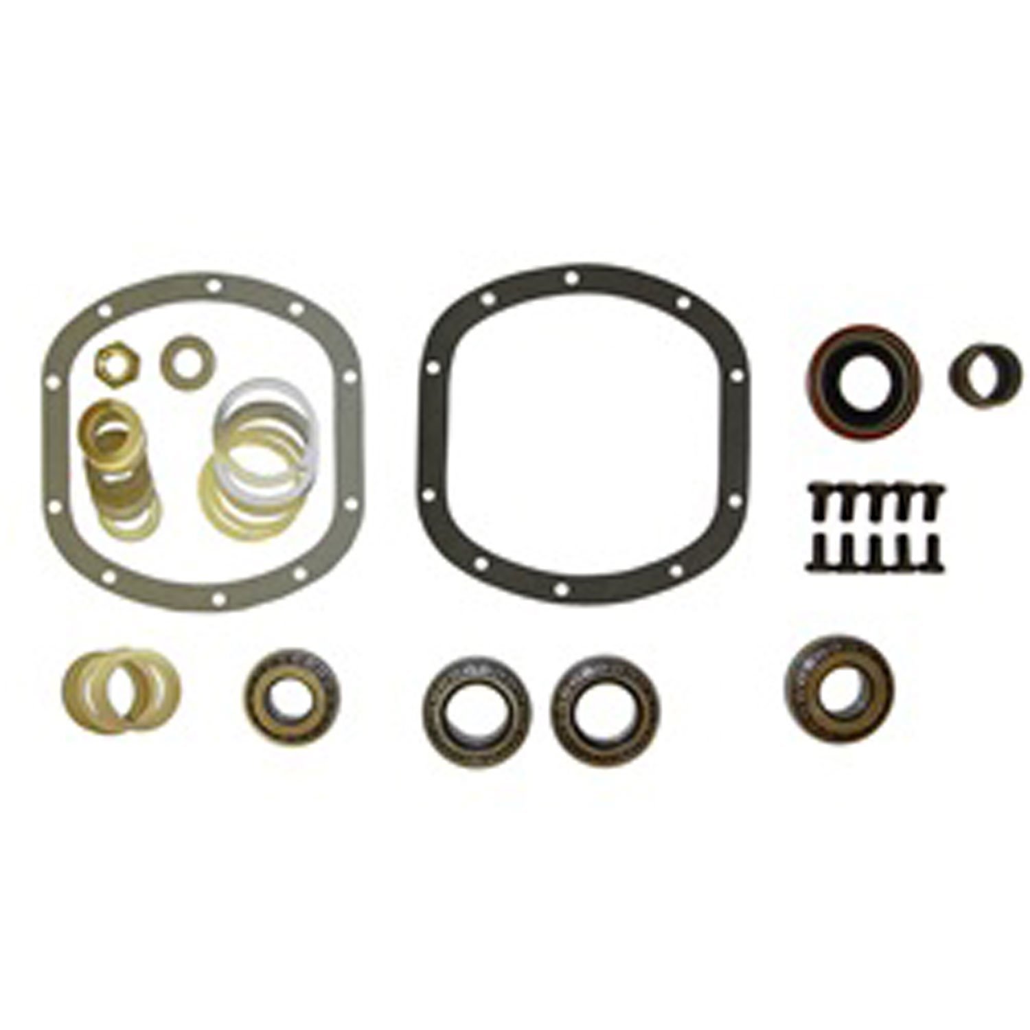This differential rebuild kit from Omix-ADA fits 92-01 Jeep Cherokee XJ and 97-12 Jeep Wrangler with Dana 30 front axle.