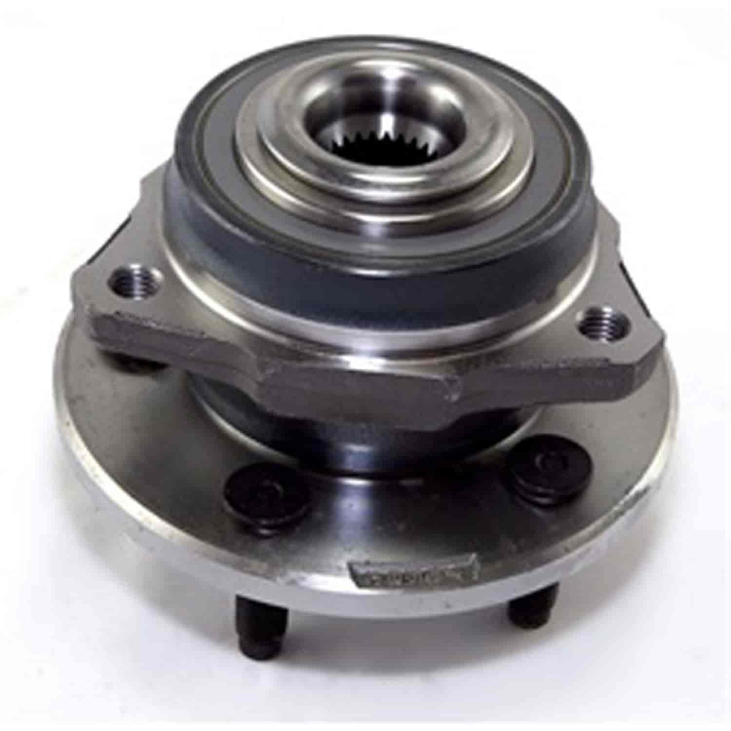 This front axle hub assembly from Omix-ADA fits 02-05 Jeep Liberty KJ without ABS. Fits left or right side.