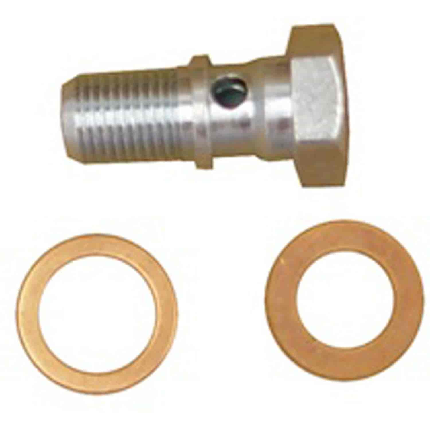 Master brake cylinder outlet fitting kit includes the outlet fitting bolt and 2 copper crush washers