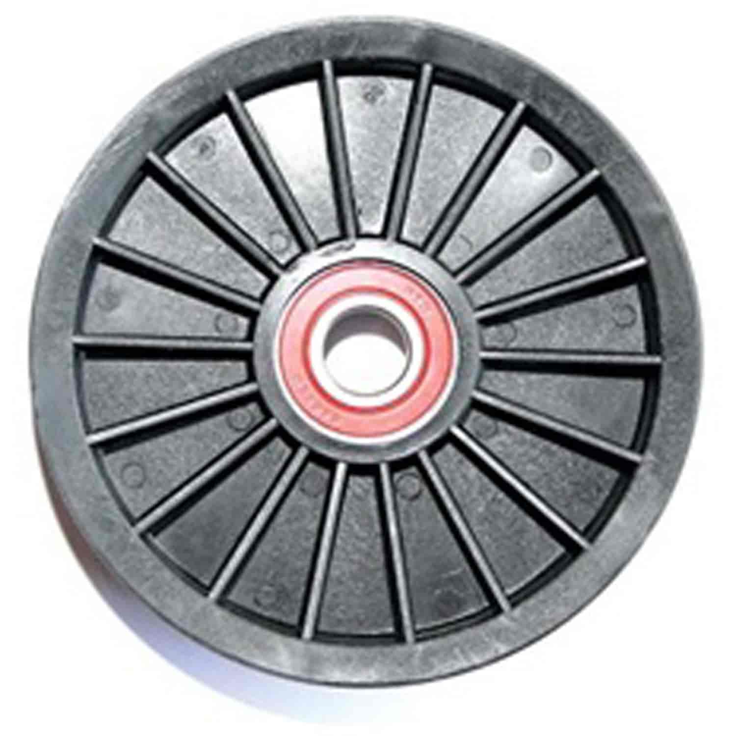 This idler pulley from Omix-ADA fits the 2.4L engine in 02-05 Jeep Libertys without air conditioning.