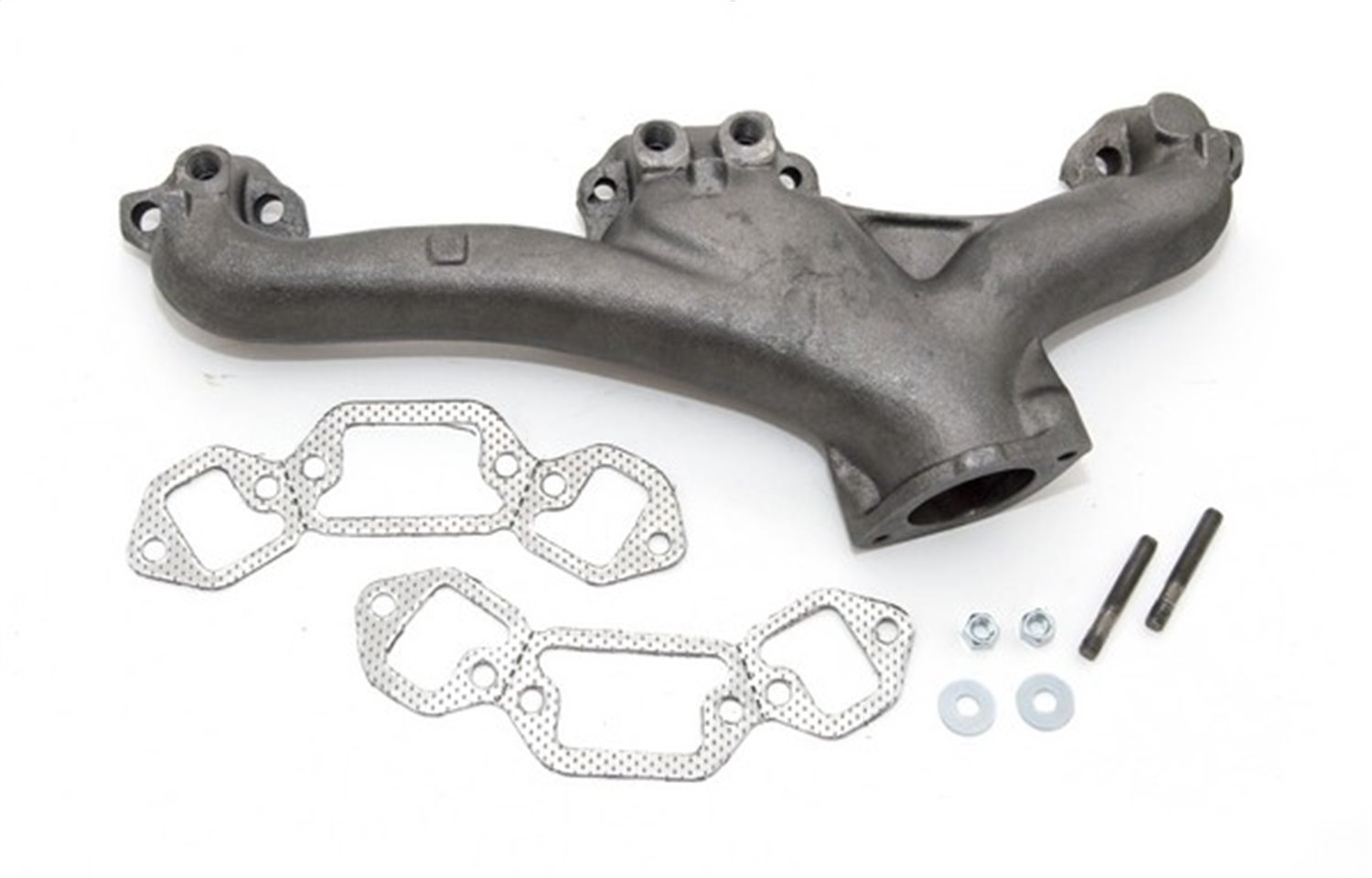 This stock exhaust manifold kit from Omix-ADA fits 72-91 Jeep CJ and SJ models with a V8 engine. Left side.