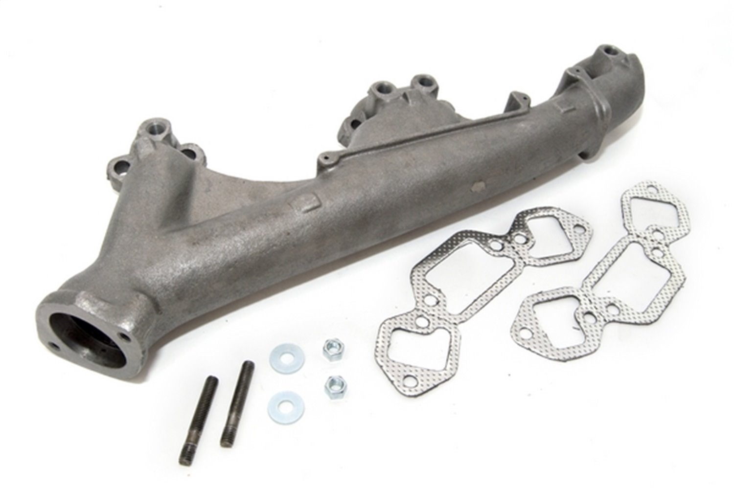 This stock exhaust manifold kit from Omix-ADA fits 72-91 Jeep CJ and SJ models with a V8 engine. Right side.