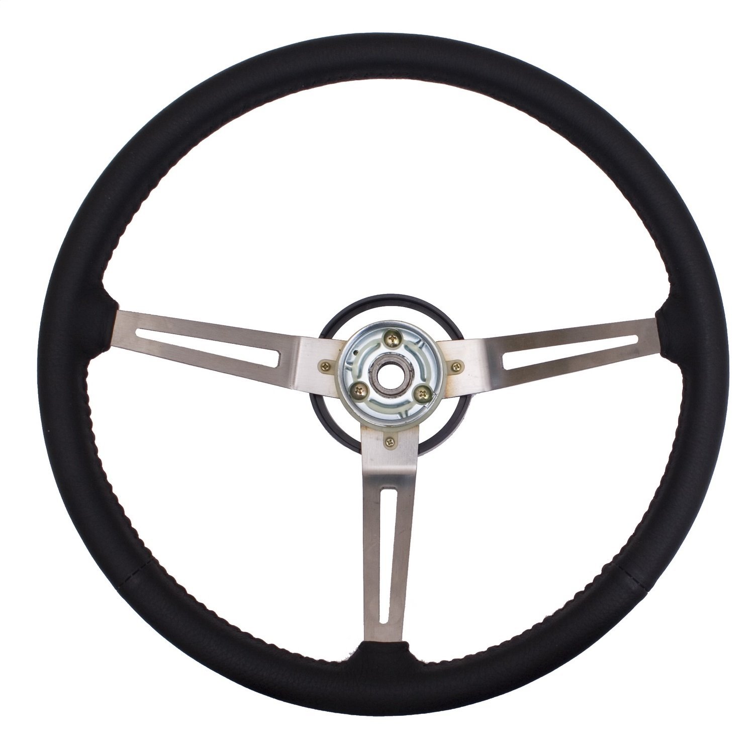 This black leather steering wheel from Omix-ADA fits 76-95 Jeep CJs & Wranglers.