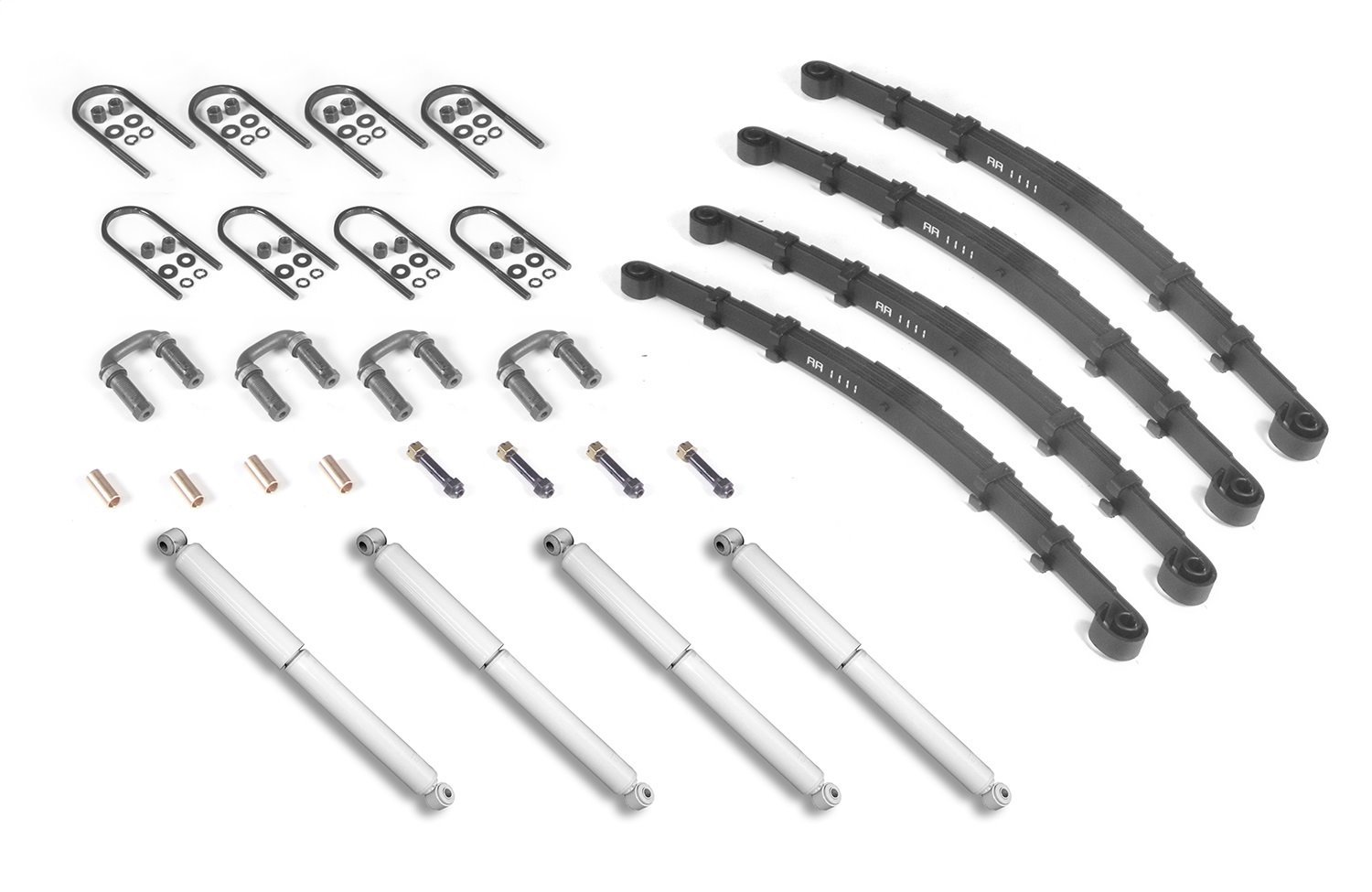This Suspension Master Rebuilders Kit fits 41-45 Willys MBs 41-45 Ford GPWs 46-49 CJ2A 49-53 CJ3A 50-52 M38s and 53-68 CJ3B.