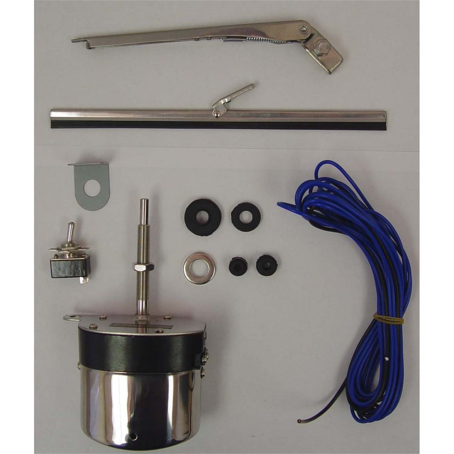 This 12-volt stainless steel windshield wiper motor kit from Omix-ADA fits 59-71 Willys and Jeep models.