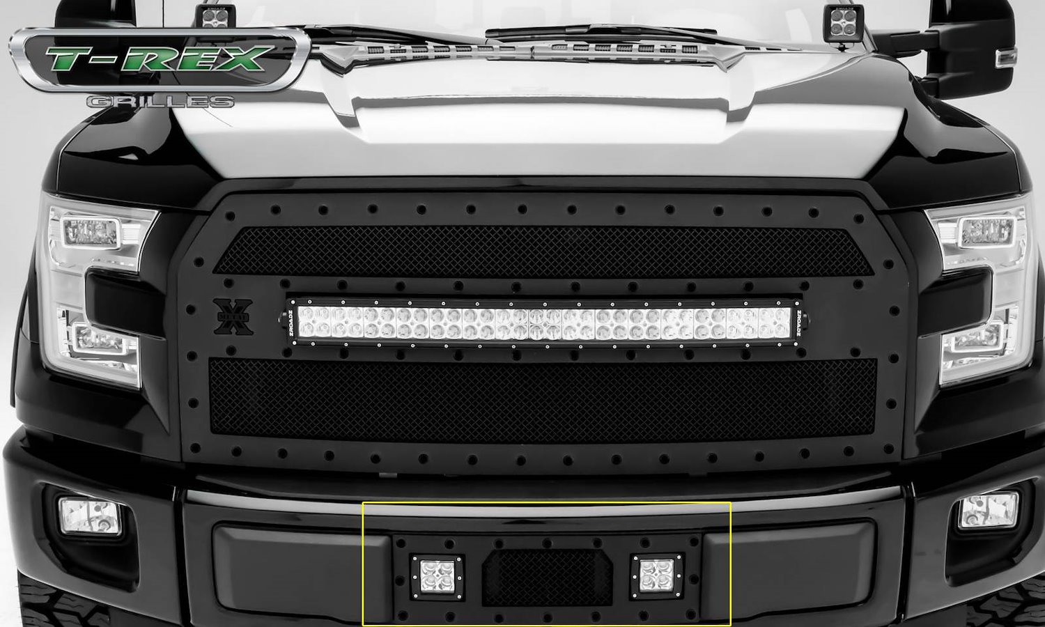 Ford F150 Torch Series LED Ligfht Bumper Grille 2- 3 Light Cubes Black Powder Coated w/Blk Studs