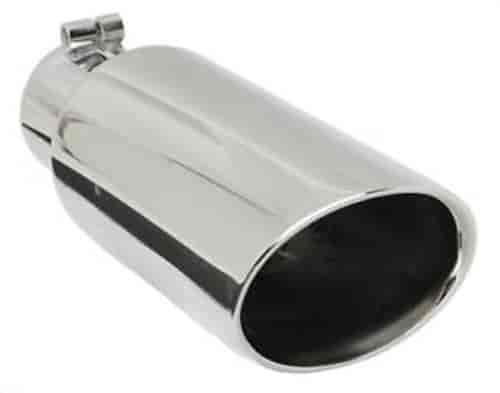 Stainless Polished Oval Angle Cut Exhaust Tip Inlet: 2.5"