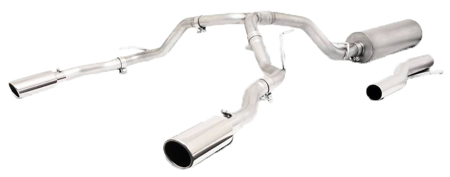 Split Rear Cat-Back Exhaust System for Late-Model Chevrolet Tahoe, GMC Yukon Denali, Cadillac Escalade 6.2L [Polished Tips]