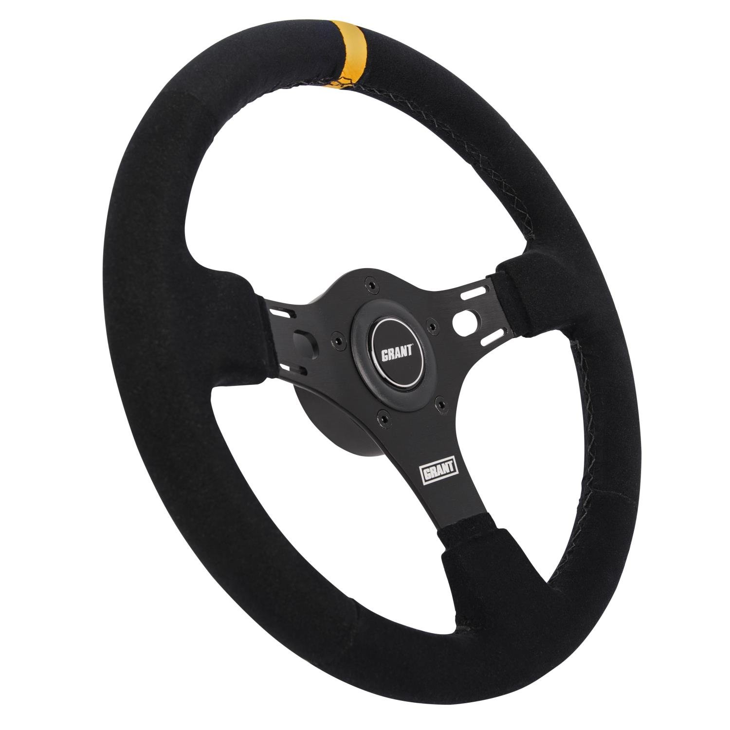 1080 Suede-Series Steering Wheel, 13 in. Diameter, Black w/Yellow Stripe