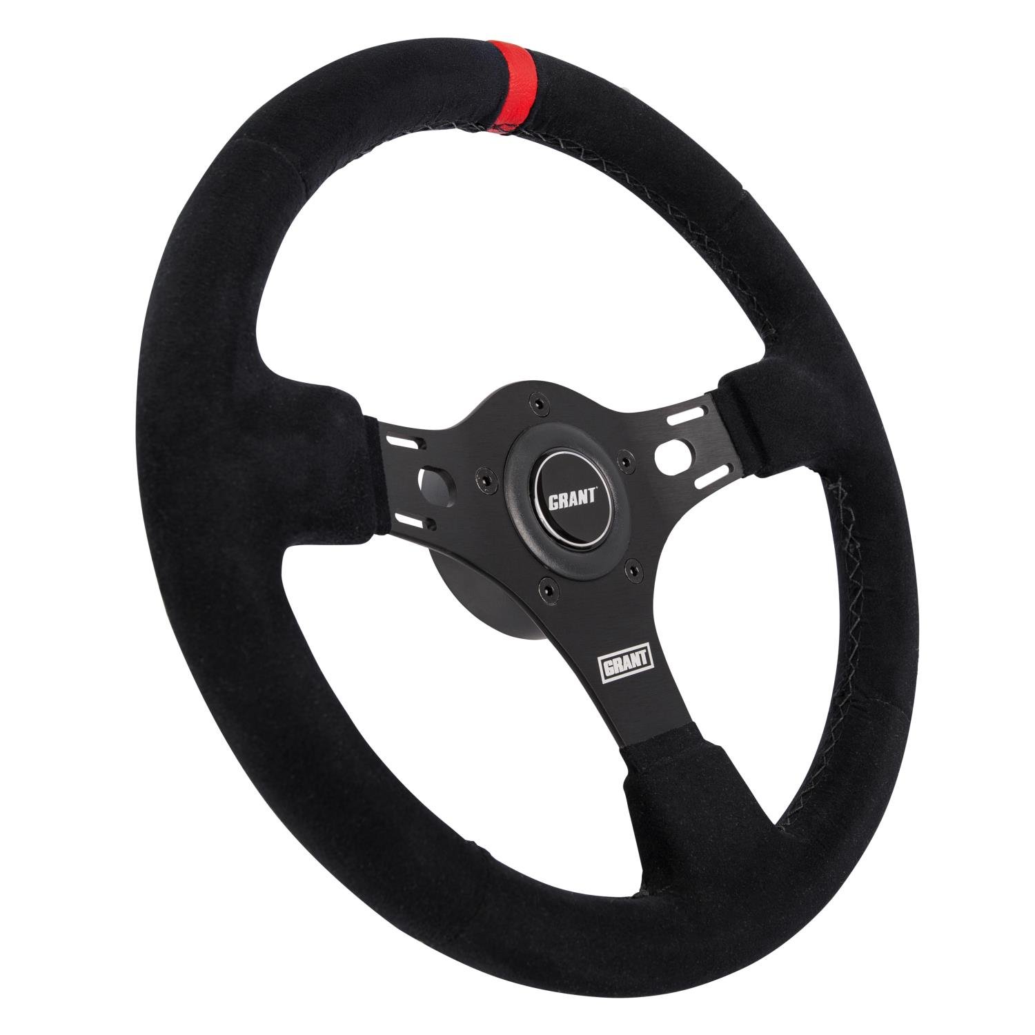 1081 Suede-Series Steering Wheel, 13 in. Diameter, Black w/Red Stripe