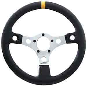 Performance GT Steering Wheel 13" Diameter Black Vinyl w/Yellow Top Marker Silver Spokes 2 Switch Holes (Switches Not Included)