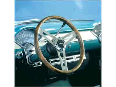 Classic 3-Spoke Steering Wheel Hardwood Walnut Rim with Finger Grips & Rivets