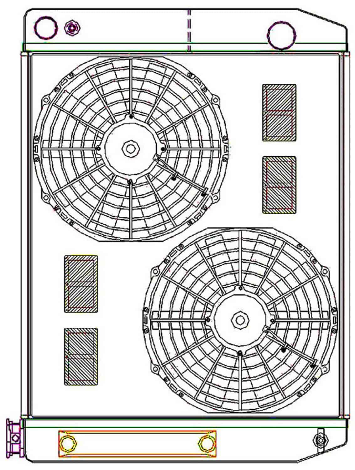 ClassicCool CombuUnit Universal Fit Radiator and Fan Dual Pass Crossflow Design 26" x 19" for LS Swap with Transmission Cooler