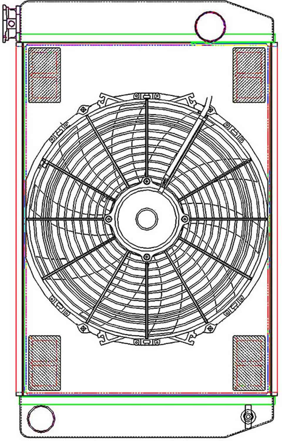MegaCool ComboUnit Universal Fit Radiator and Fan Single Pass Crossflow Design 26" x 15.50" with Straight Outlet