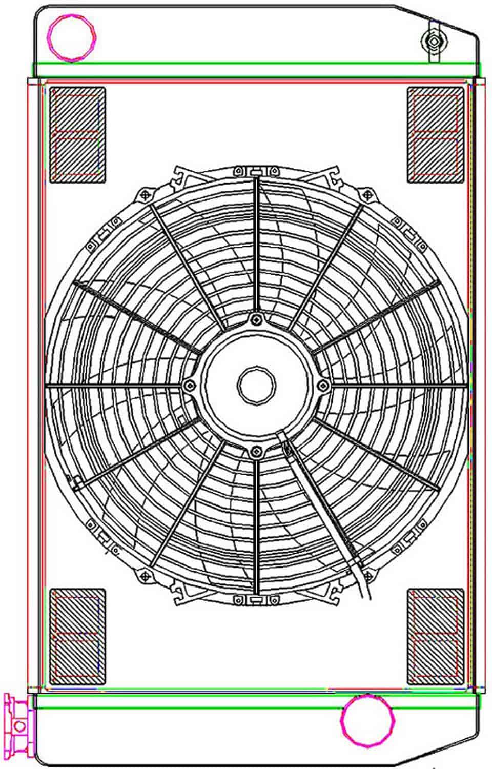 MegaCool ComboUnit Universal Fit Radiator and Fan Single Pass Crossflow Design 26" x 15.50" with Straight Outlet