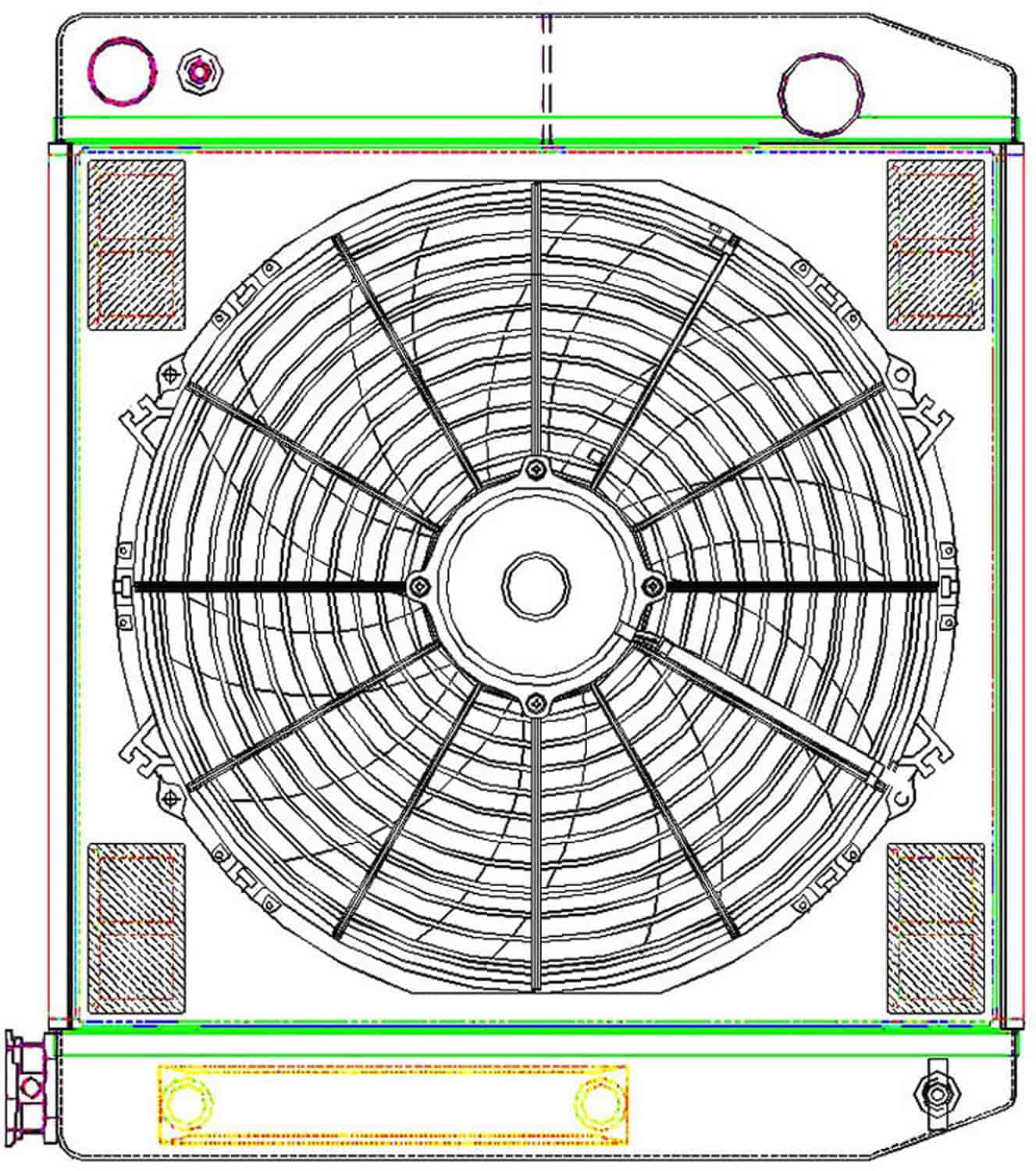 MegaCool CombuUnit Universal Fit Radiator and Fan Dual Pass Crossflow Design 22" x 19" for LS Swap with Cooler
