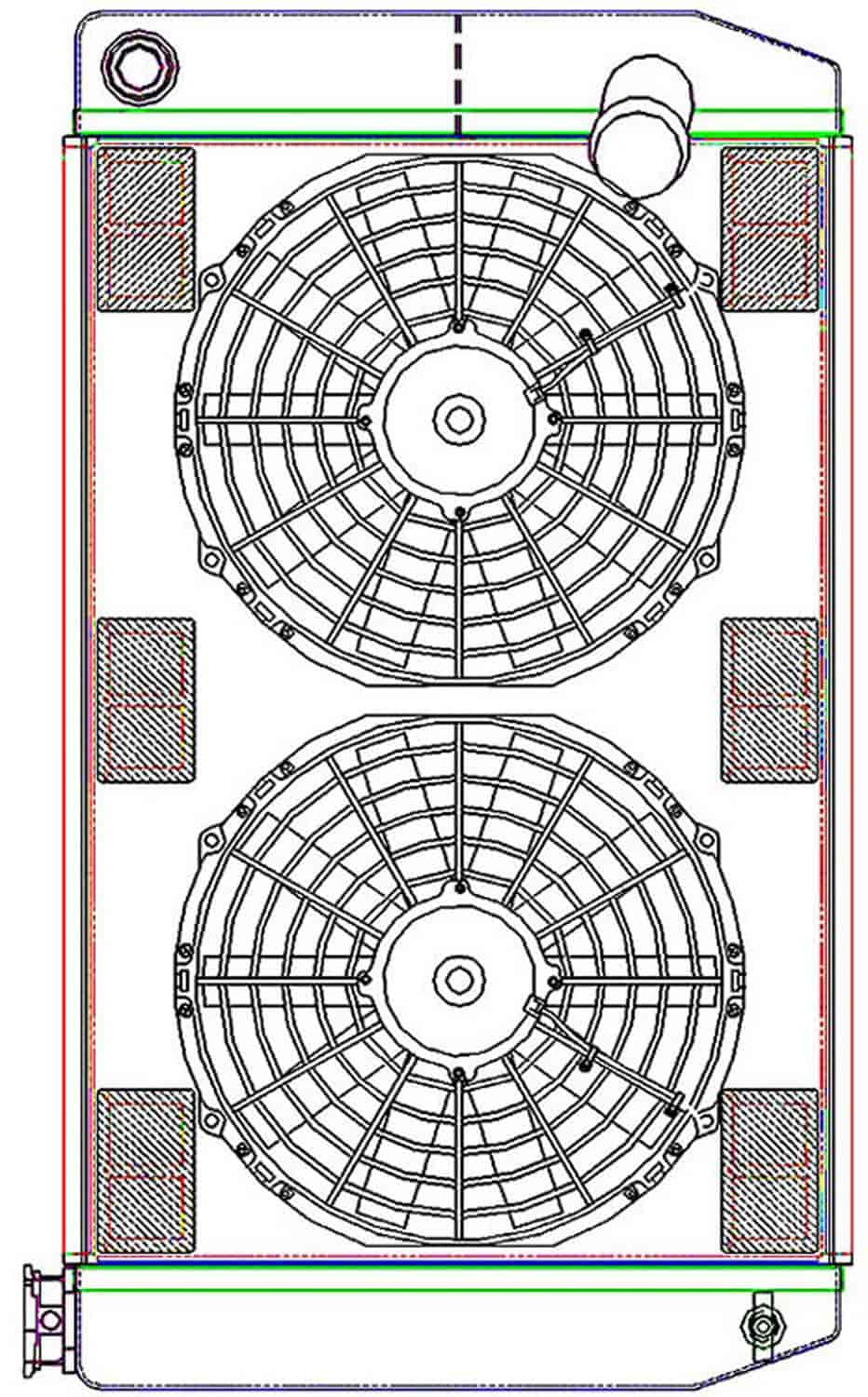 MegaCool CombuUnit Universal Fit Radiator and Fan Dual Pass Crossflow Design 27.50" x 15.50" with 16AN Inlet