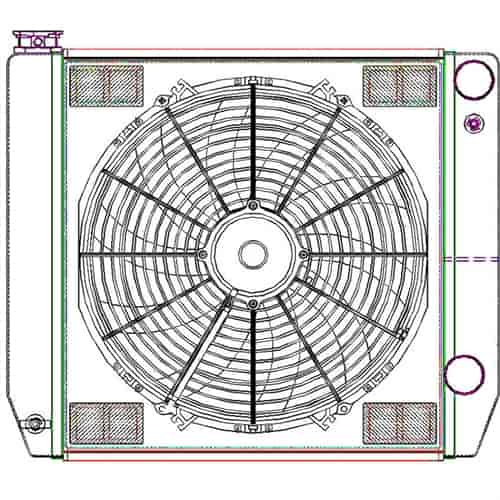ClassicCool CombuUnit Universal Fit Radiator and Fan Dual Pass Crossflow Design 22" x 19" for HEMI Swap