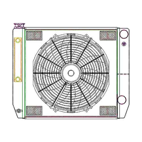 ClassicCool CombuUnit Universal Fit Radiator and Fan Dual Pass Crossflow Design 24" x 19" for HEMI Swap with Cooler