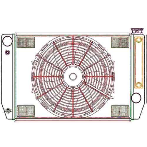 MegaCool ComboUnit Universal Fit Radiator and Fan Single Pass Crossflow Design 26" x 15.50" for HEMI Swap with Cooler