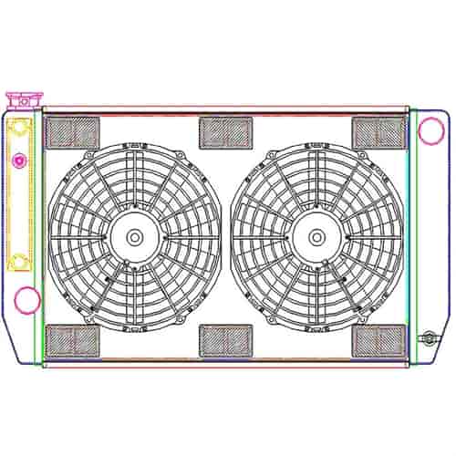 MegaCool ComboUnit Universal Fit Radiator and Fan Single Pass Crossflow Design 27.50" x 15.50" with Steam Fitting & Cooler