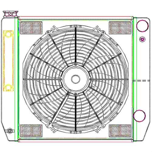 MegaCool CombuUnit Universal Fit Radiator and Fan Dual Pass Crossflow Design 22" x 19" for HEMI Swap with Cooler