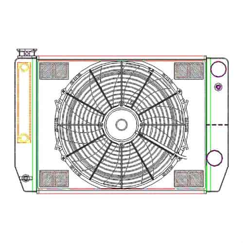 MegaCool CombuUnit Universal Fit Radiator and Fan Dual Pass Crossflow Design 24" x 15.50" for HEMI Swap with Cooler