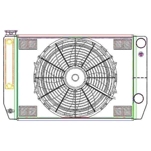 MegaCool CombuUnit Universal Fit Radiator and Fan Dual Pass Crossflow Design 26" x 15.50" for HEMI Swap with Cooler
