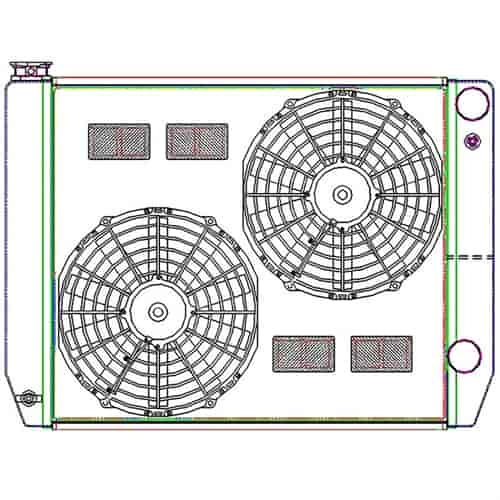 MegaCool CombuUnit Universal Fit Radiator and Fan Dual Pass Crossflow Design 26" x 19" for HEMI Swap