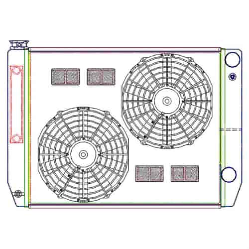 MegaCool CombuUnit Universal Fit Radiator and Fan Dual Pass Crossflow Design 27.50" x 19" for HEMI Swap with Cooler