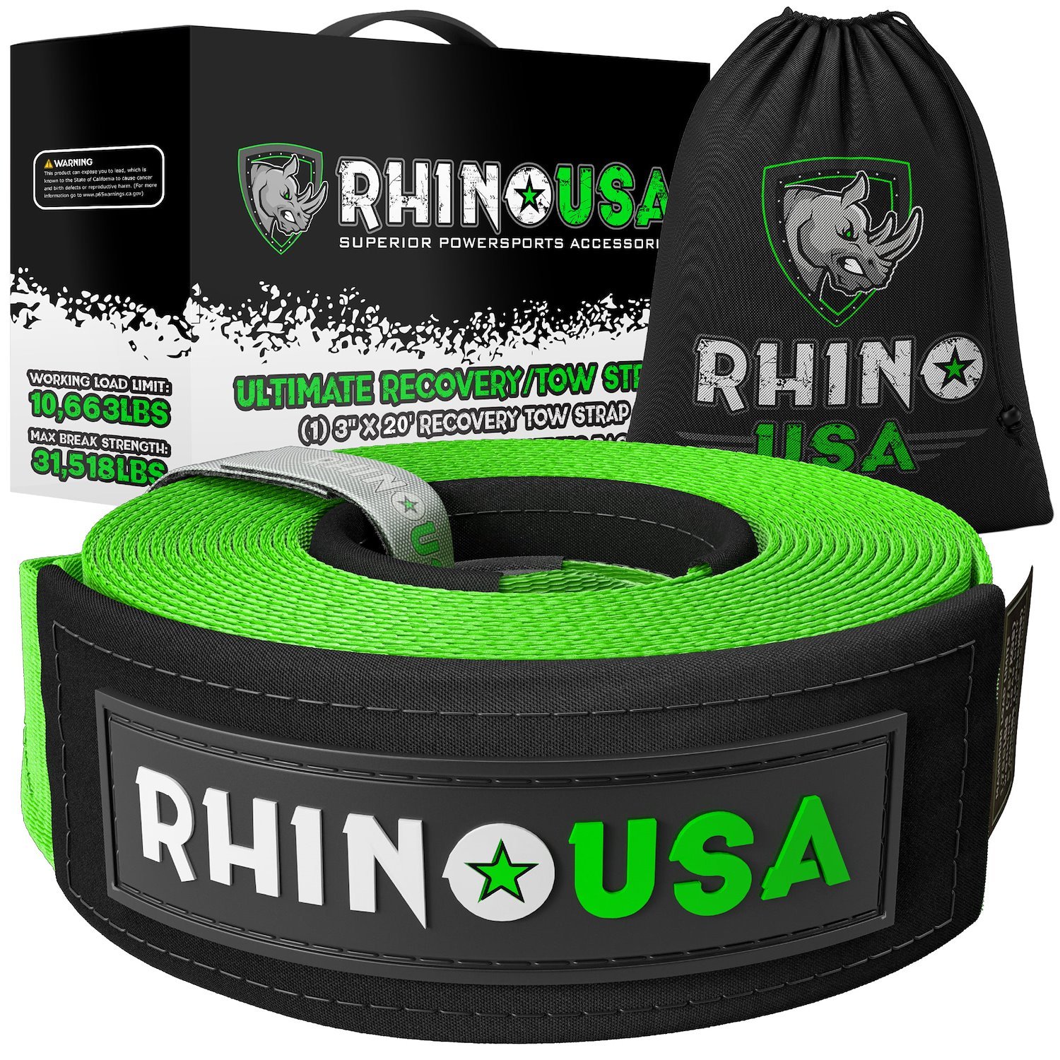 RG-TS3X20-GRN Recovery Tow Strap 3 in. x 20 ft. [Green]