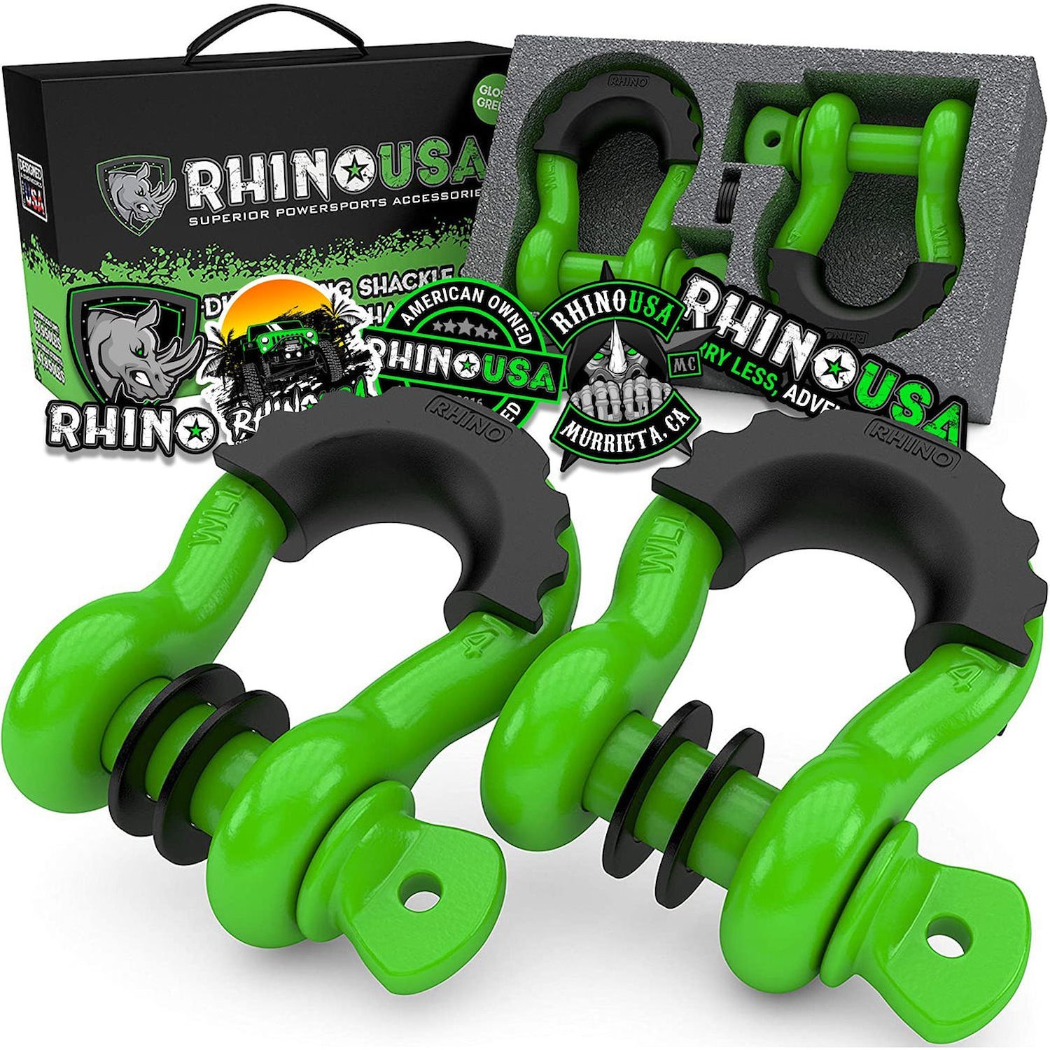 RNO-GRN-SHACKLES 3/4 in. D-Ring Shackle Set [Green, Set of 2]