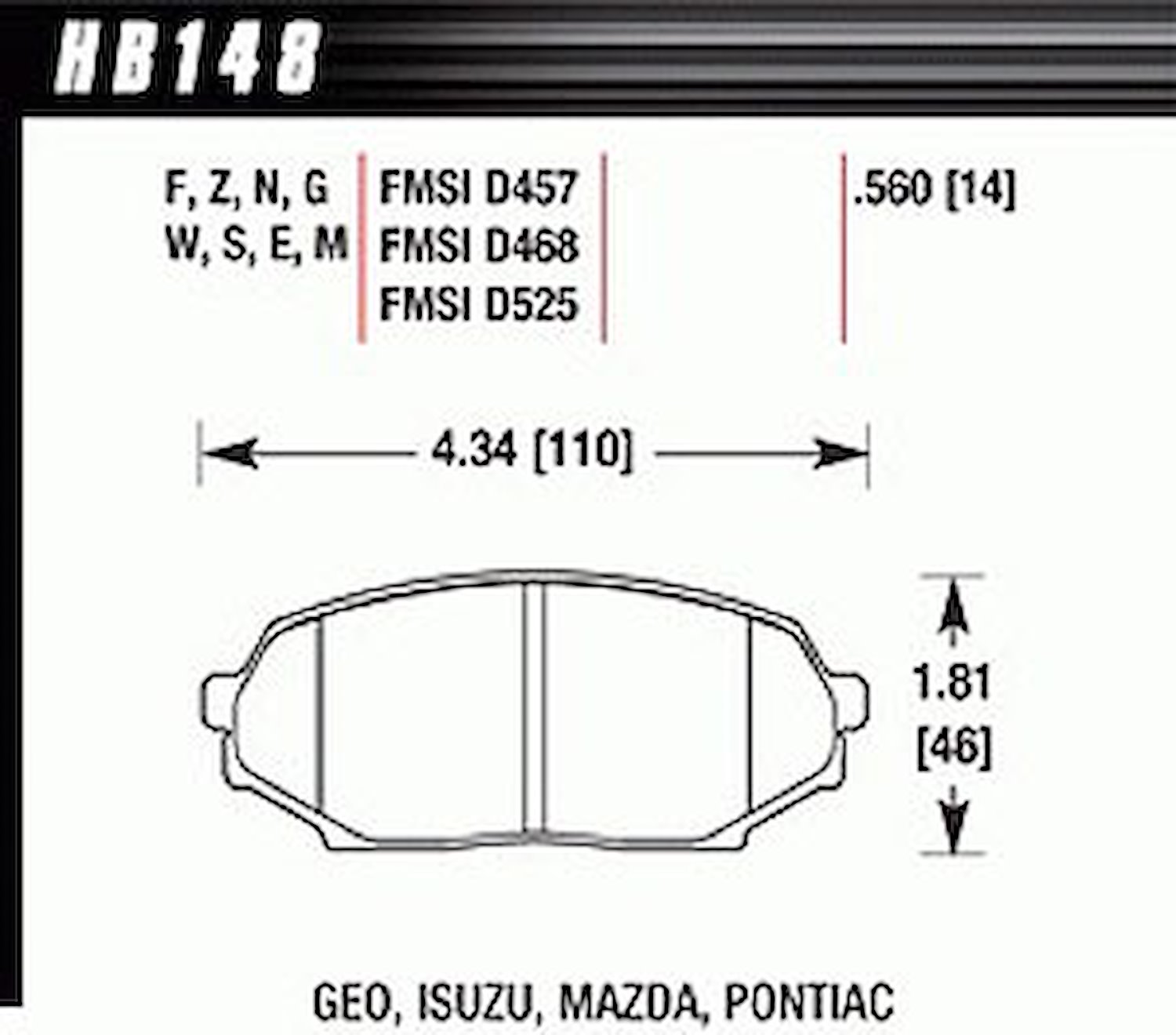 HT-10 PADS Mazda Miata MX-5 1.6L