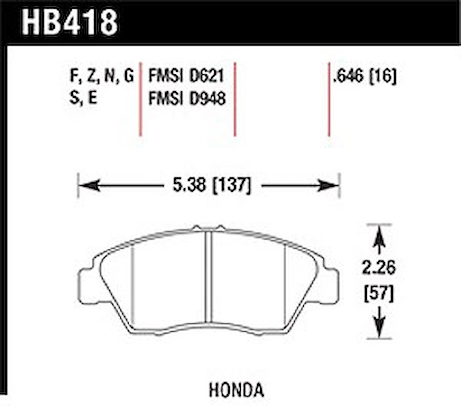 Disc Brake Pad DTC-60 w/0.646 Thickness