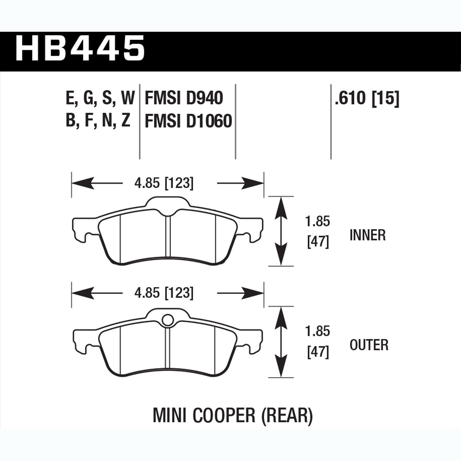 Disc Brake Pad Performance Ceramic w/0.610 Thickness