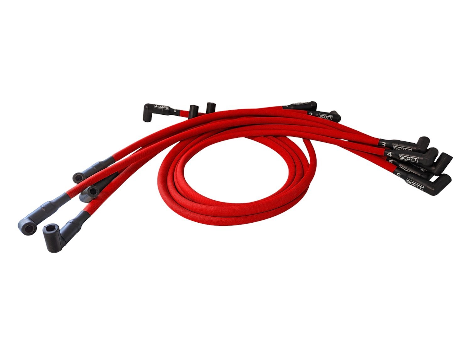 SPW300-PS-402-2 Super Mag Fiberglass-Oversleeved Spark Plug Wire Set for Small Block Chevy, Over Valve Cover [Red]