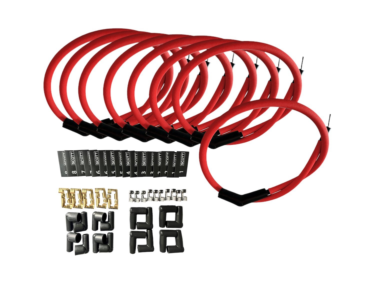 SPW300-PS-K45-2 DIY Super Mag Fiberglass-Oversleeved Spark Plug Wire Set, 45-Degree Boot [Red]