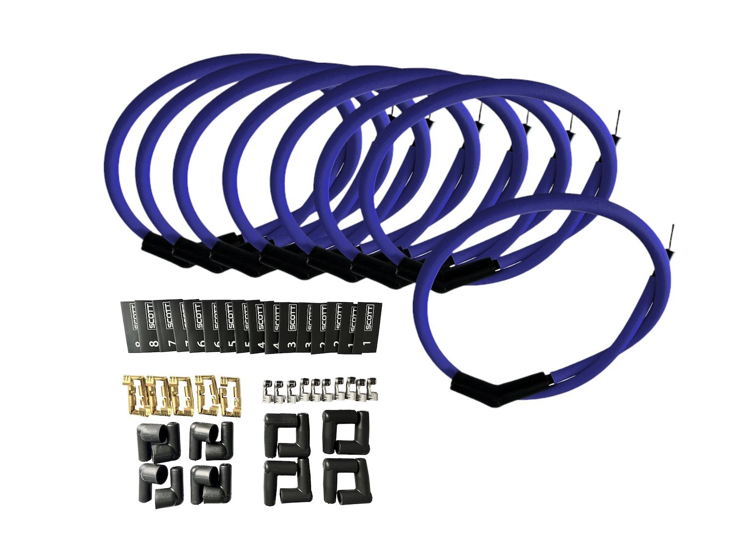 SPW300-PS-K45-3 DIY Super Mag Fiberglass-Oversleeved Spark Plug Wire Set, 45-Degree Boot [Blue]
