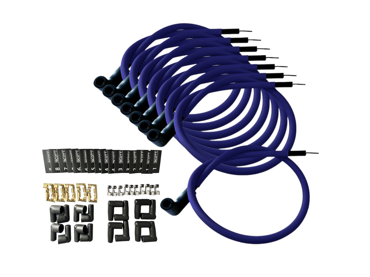SPW300-PS-K90-3 DIY Super Mag Fiberglass-Oversleeved Spark Plug Wire Set, 90-Degree Boot [Blue]