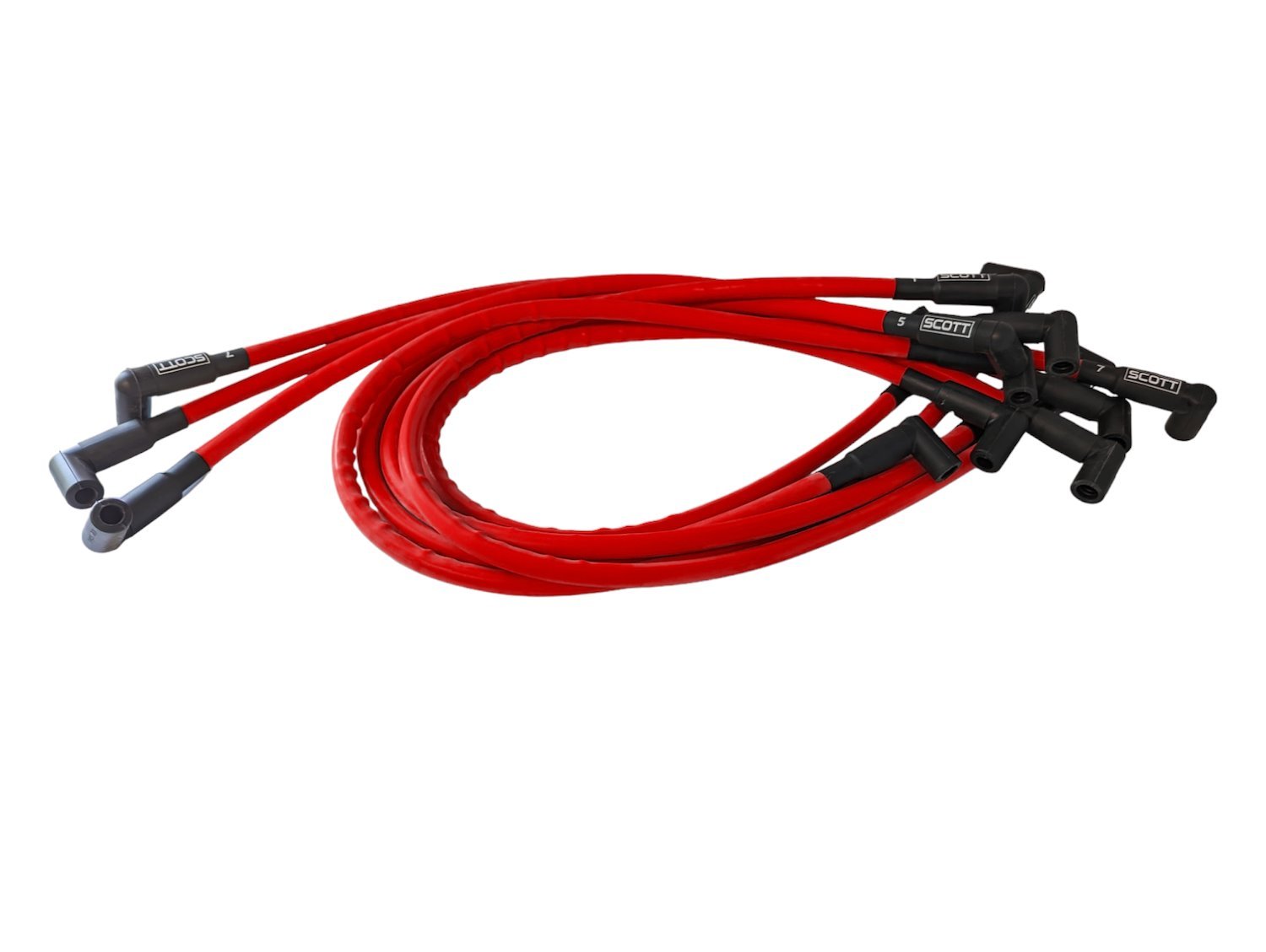 SPW-CH-402-2 High-Performance Silicone-Sleeved Spark Plug Wire Set for Small Block Chevy, Over Valve Cover [Red]