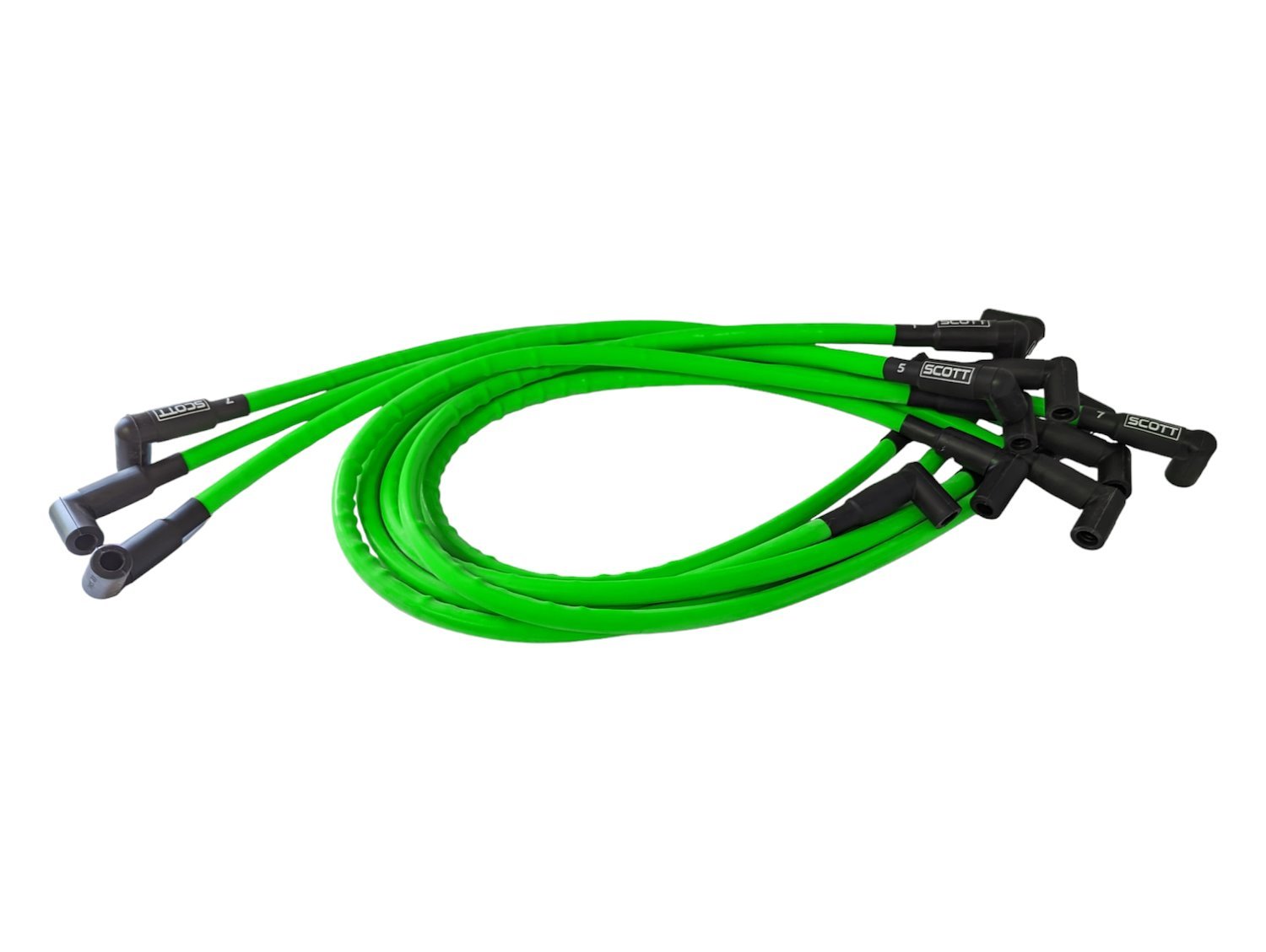 SPW-CH-402-8 High-Performance Silicone-Sleeved Spark Plug Wire Set for Small Block Chevy, Over Valve Cover [Fluorescent Green]